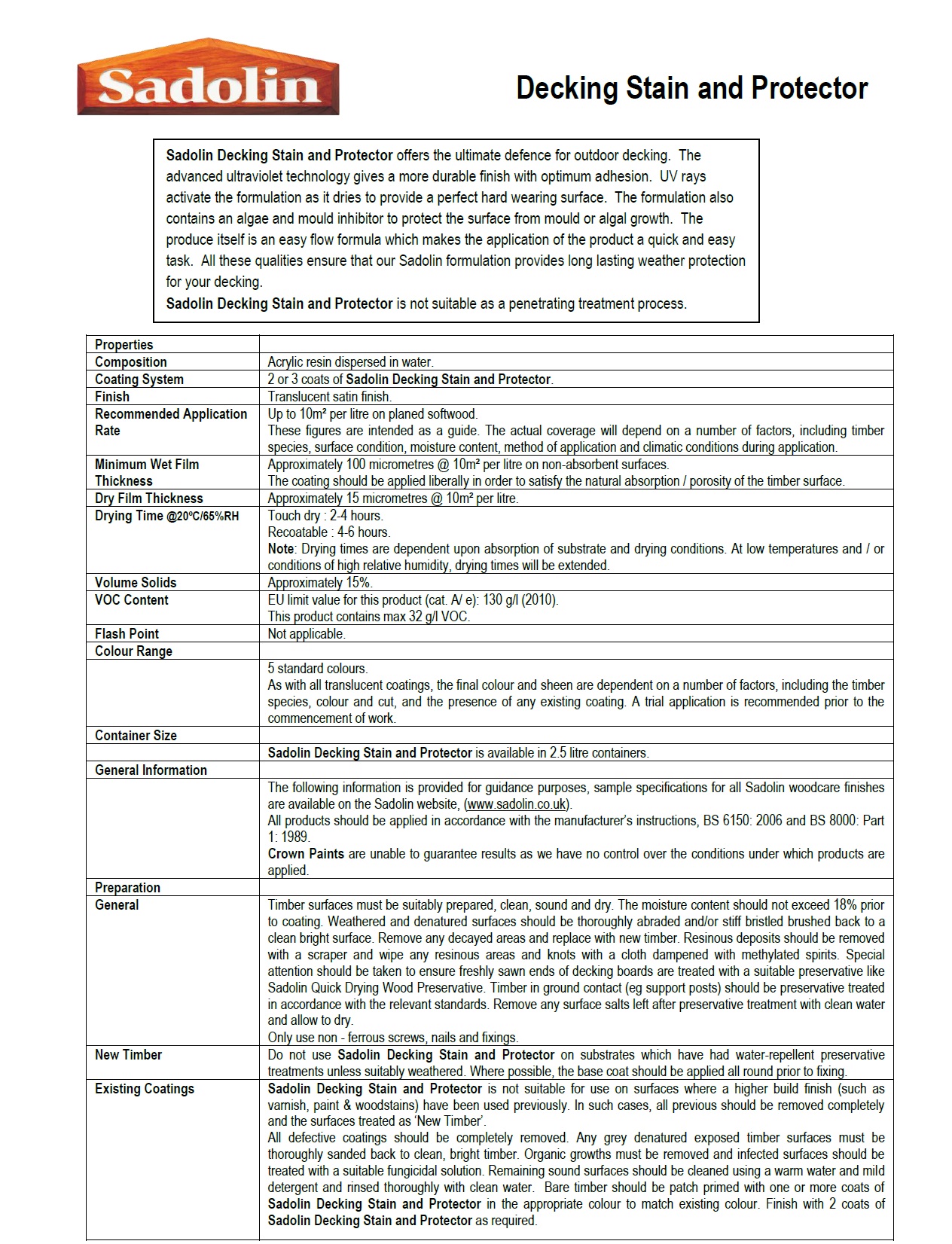 2.5 litre Sadolin Decking Stain & Protector